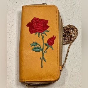 Rose Embroidery Chain Wallet NEVER USED